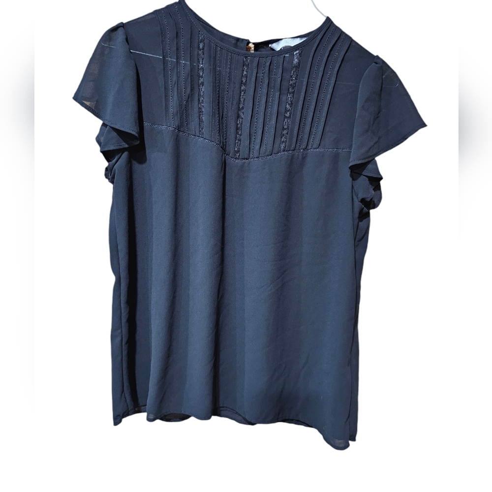 H&M Black‎ Short Ruffle Sleeve Top Size 6